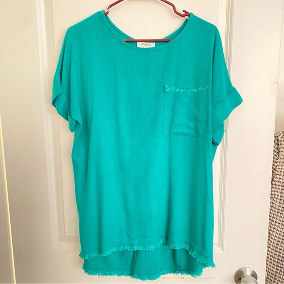 Umgee teal linen/rayon tunic, size S. - Picture 2 of 7